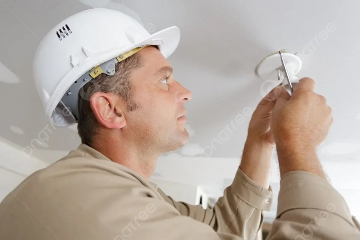 Romford electrician installing ceiling light fittings — domestic lighting services in Upminster